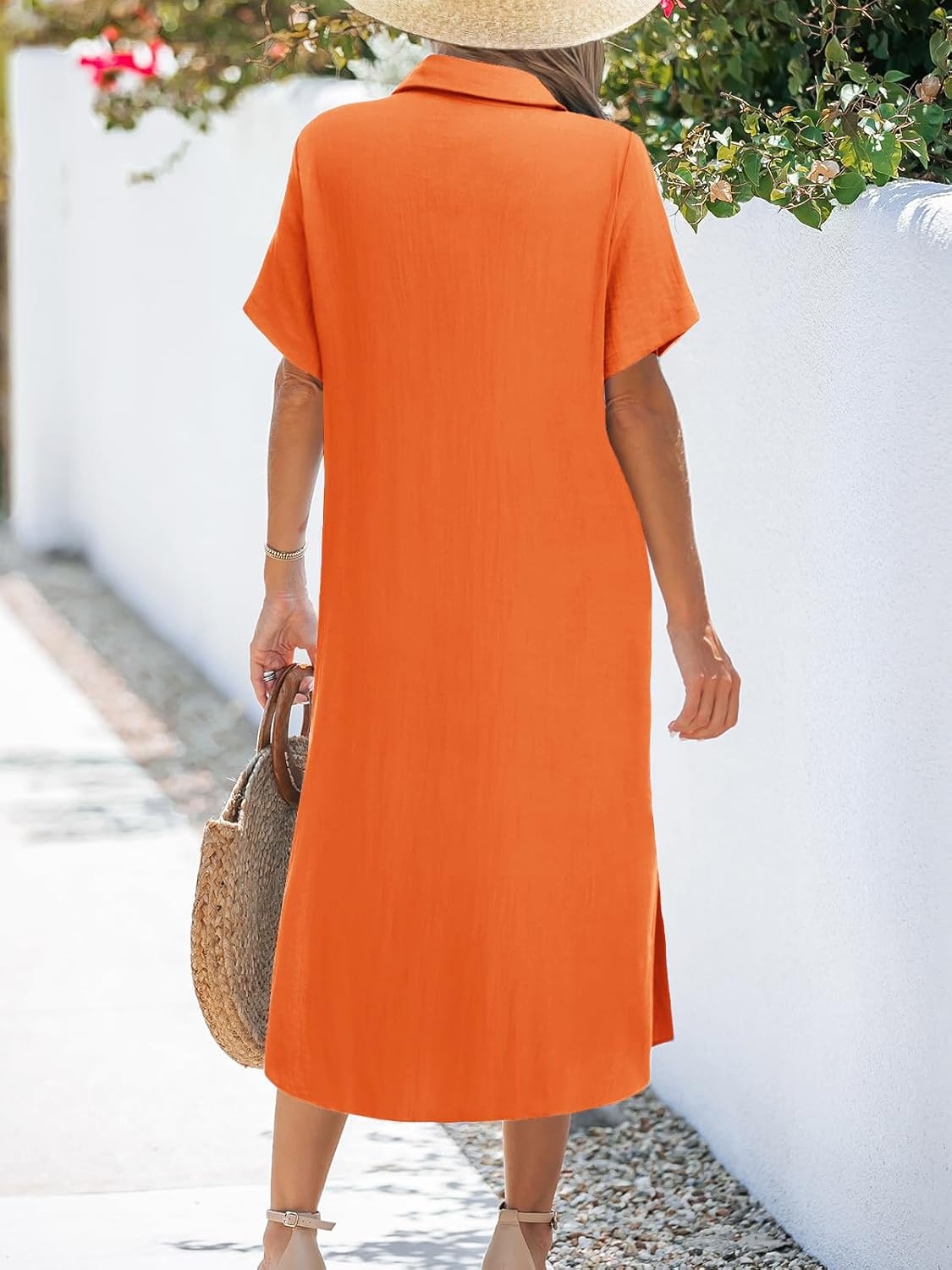 image:imageZeagoo Women Dresses Summer Casual Short Sleeve Button Down Shirt Dresses 2026 Beach Cover Up with PocketsOrange