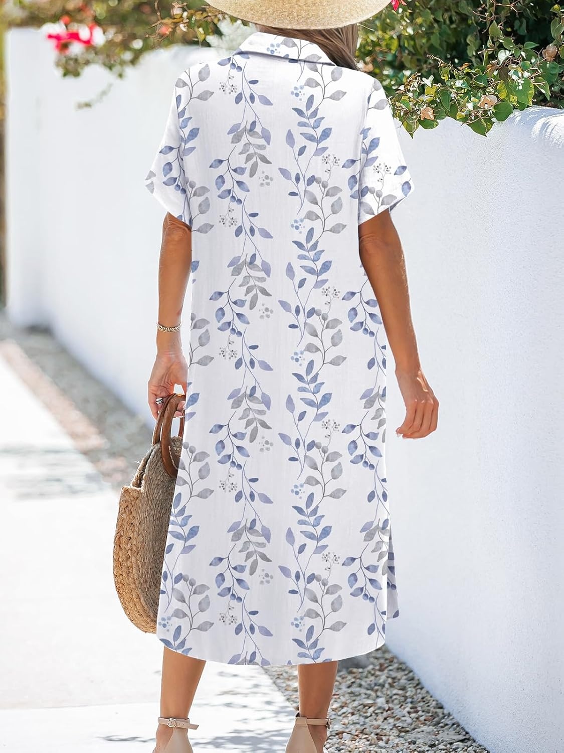 image:imageZeagoo Women Dresses Summer Casual Short Sleeve Button Down Shirt Dresses 2026 Beach Cover Up with PocketsWhite Print