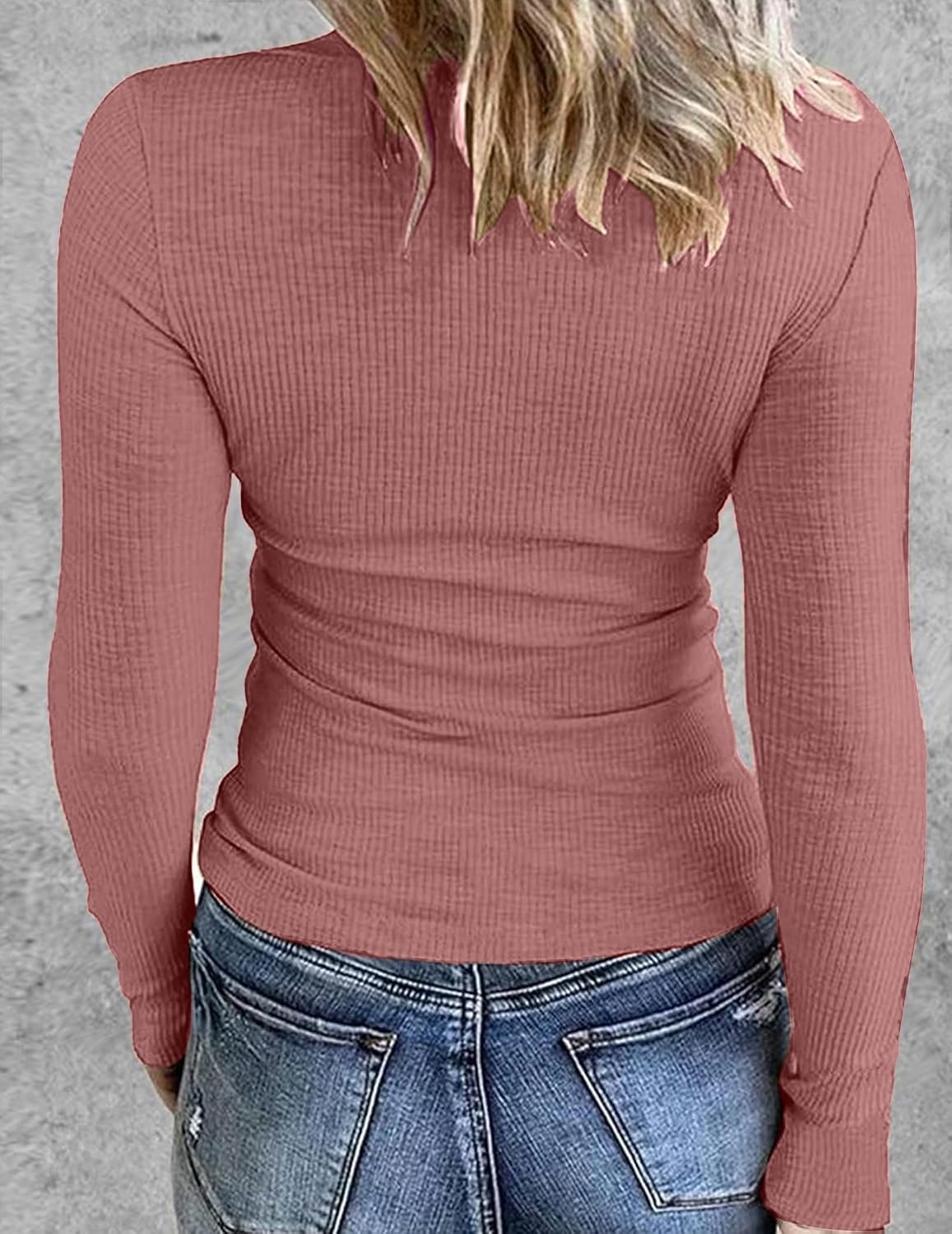 image:imageZeagoo Women Long Sleeve Shirts Ribbed Slim Fit Tops Crewneck Basic TeeDusty Pink