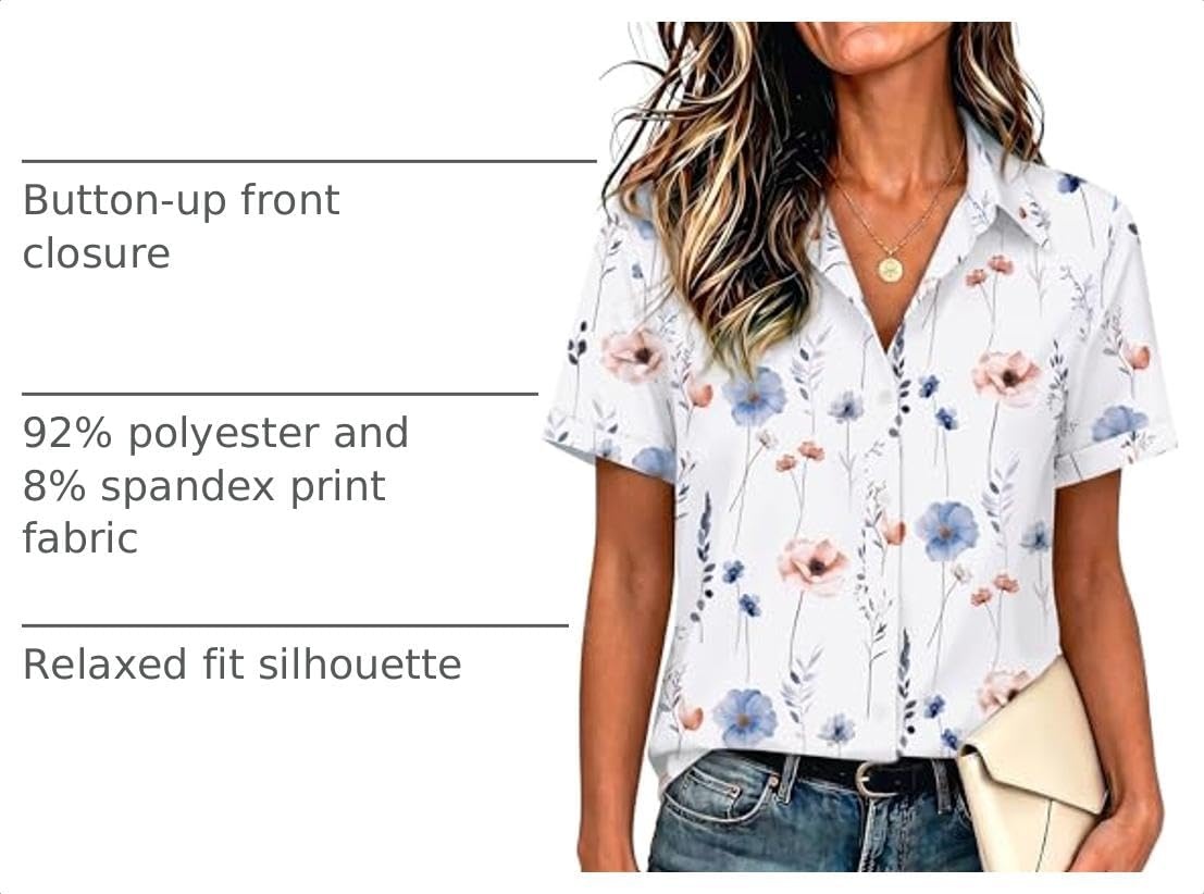 image:imageZeagoo Womens Button Down Blouse Rolled Cuffed Short Sleeve Shirts Casual Work Blouse Summer Hawaiian OutfitsBf112