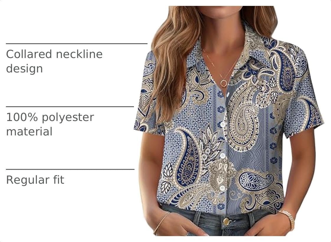 image:imageZeagoo Womens Button Down Shirt Bust Pocket Short Sleeve Blouses Summer TopBoho Blue 919