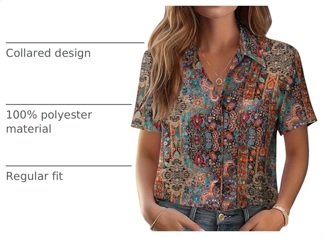 image:imageZeagoo Womens Button Down Shirt Bust Pocket Short Sleeve Blouses Summer TopBoho Multicolor 721