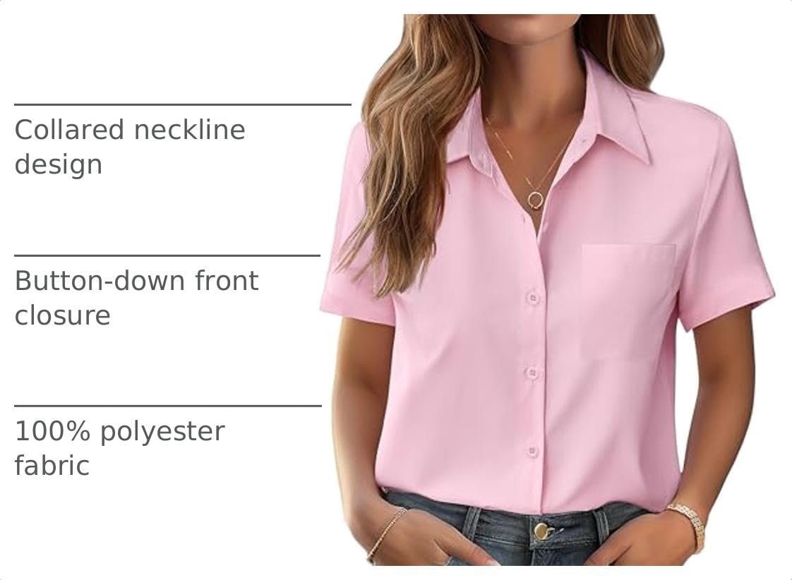 image:imageZeagoo Womens Button Down Shirt Bust Pocket Short Sleeve Blouses Summer TopLight Pink
