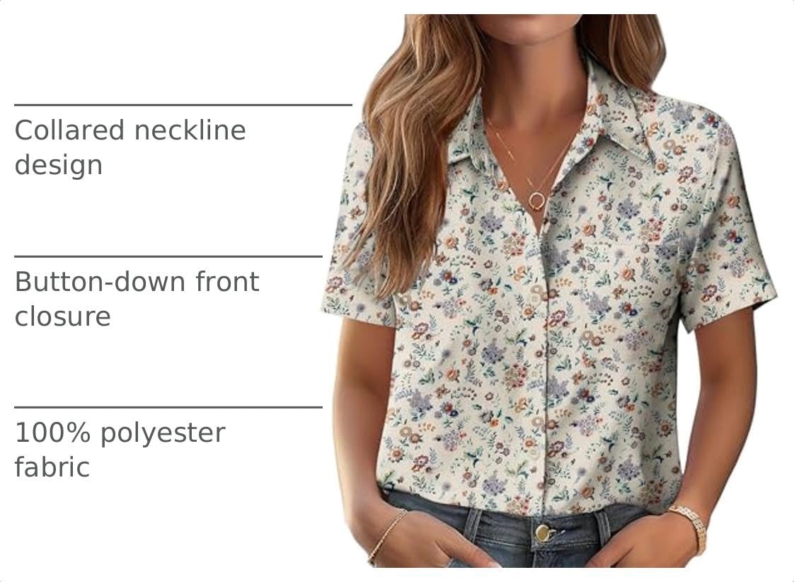 image:imageZeagoo Womens Button Down Shirt Bust Pocket Short Sleeve Blouses Summer TopXh51