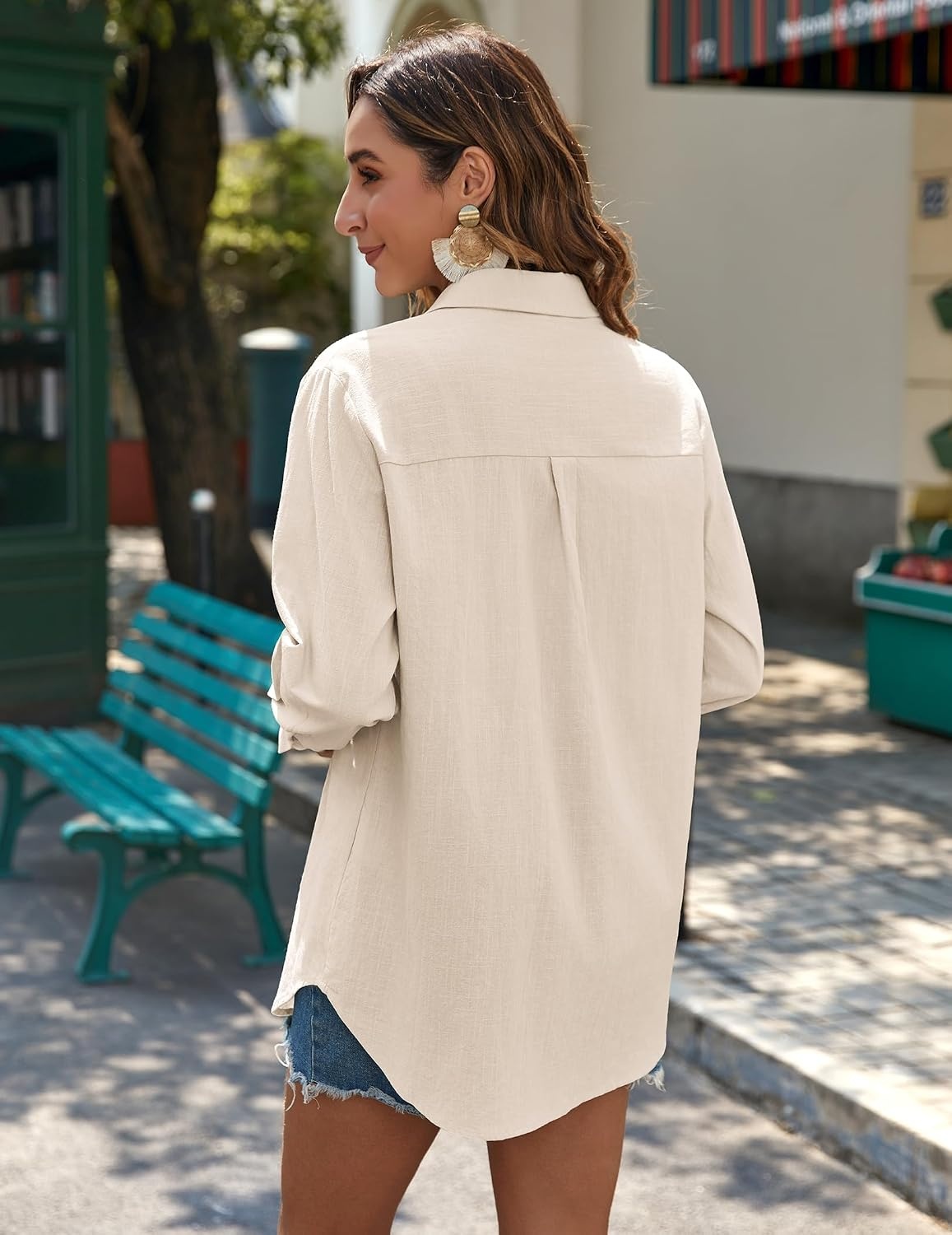 image:imageZeagoo Womens Button Down Shirts Long Sleeve Casual Cotton Gauze TopsKhaki