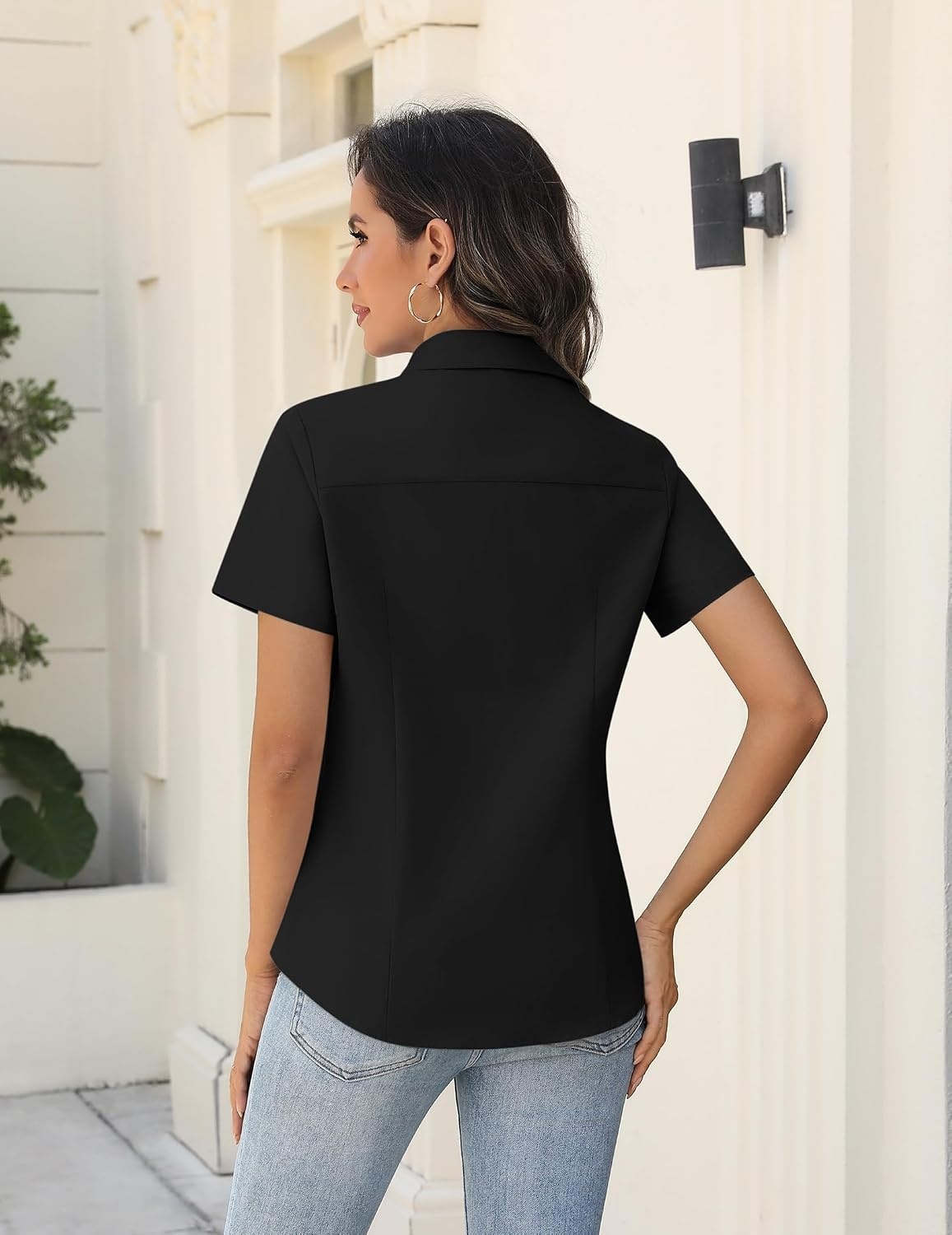 image:imageZeagoo Womens Button Down Shirts Short Sleeve Dress Shirts Business TopsBlack