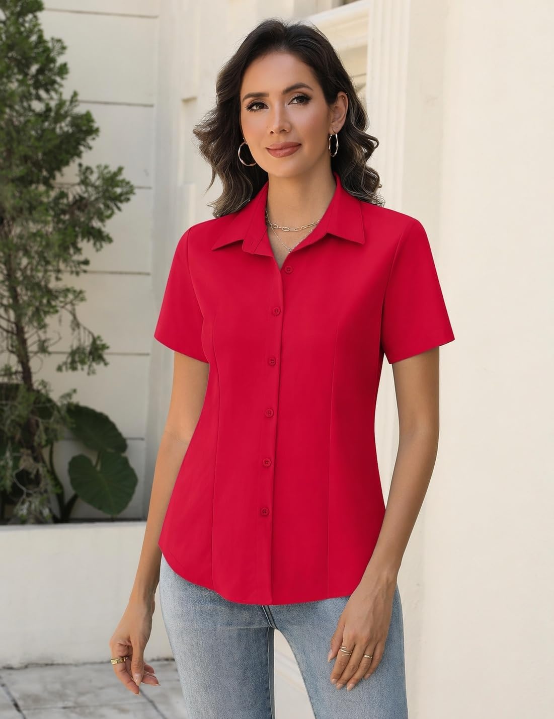 image:imageZeagoo Womens Button Down Shirts Short Sleeve Dress Shirts Business TopsBred
