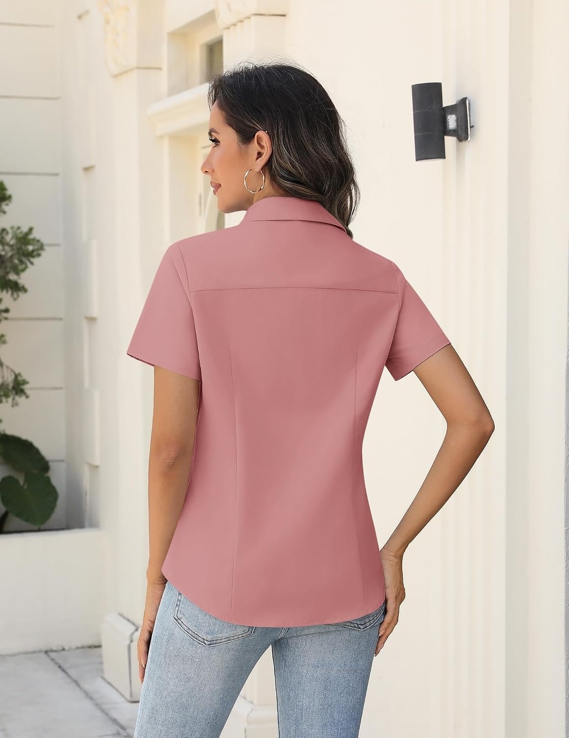 image:imageZeagoo Womens Button Down Shirts Short Sleeve Dress Shirts Business TopsDark Pink