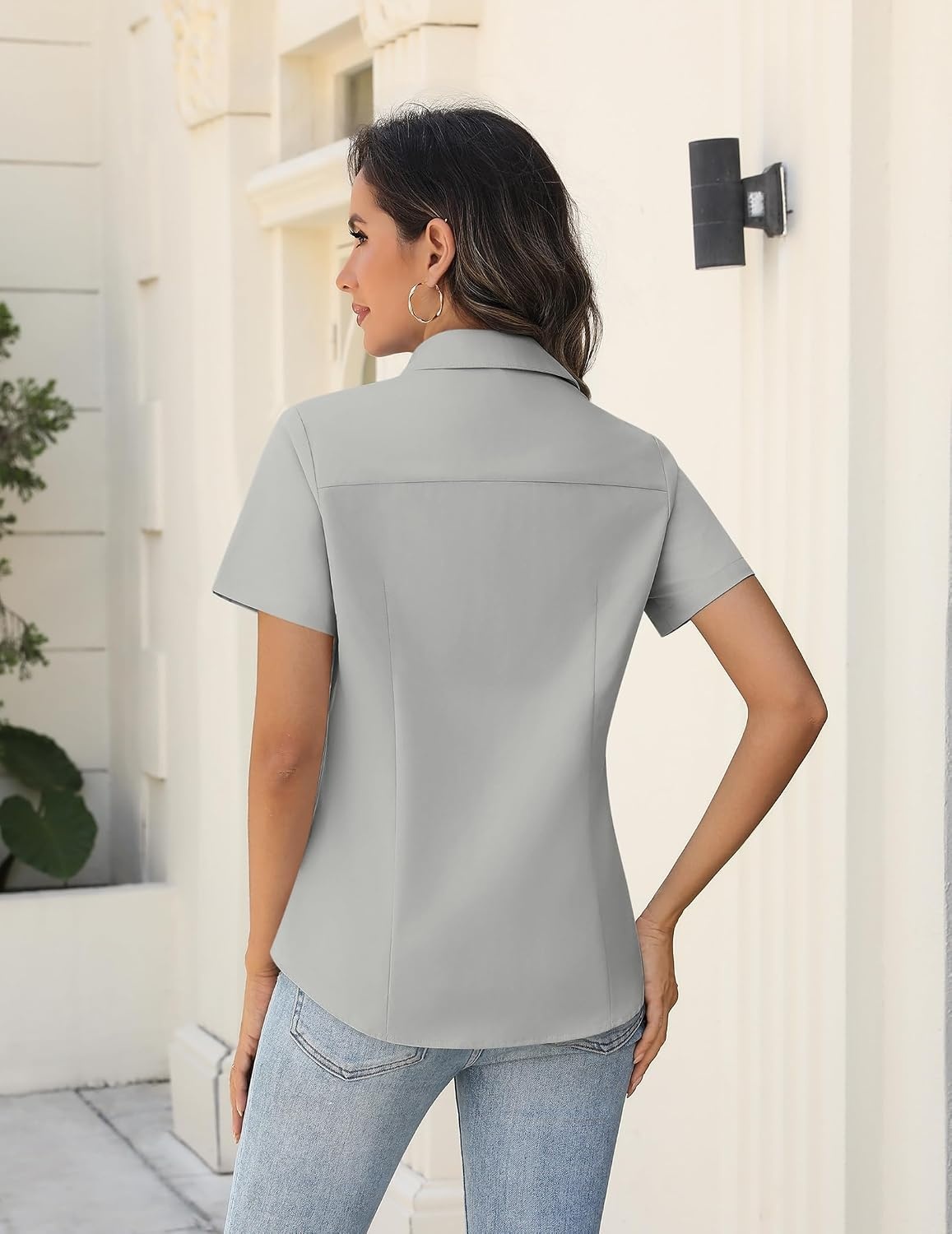 image:imageZeagoo Womens Button Down Shirts Short Sleeve Dress Shirts Business TopsGrey