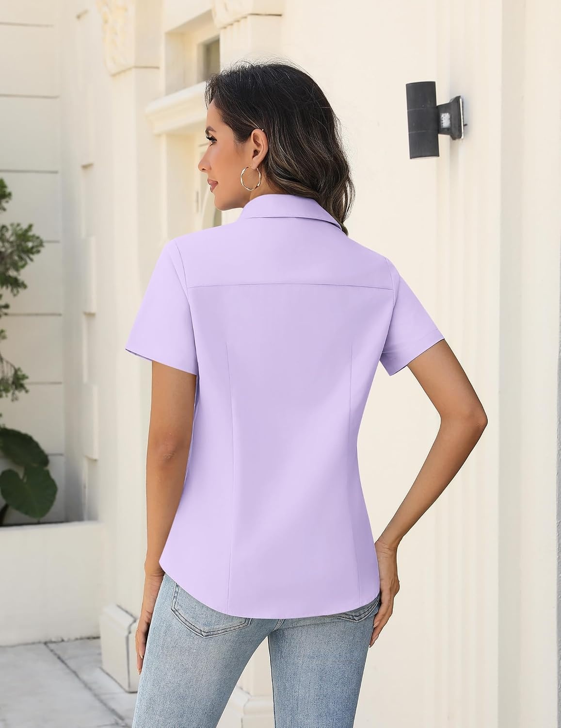 image:imageZeagoo Womens Button Down Shirts Short Sleeve Dress Shirts Business TopsLilac