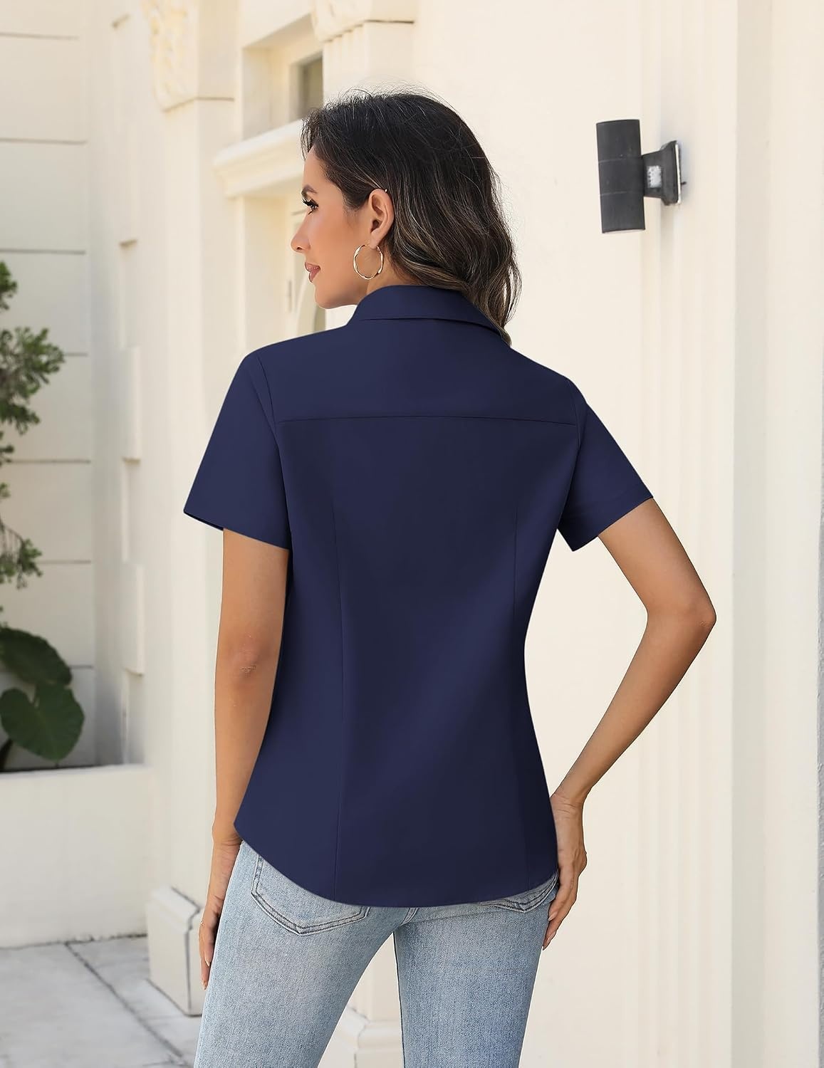 image:imageZeagoo Womens Button Down Shirts Short Sleeve Dress Shirts Business TopsNavy Blue