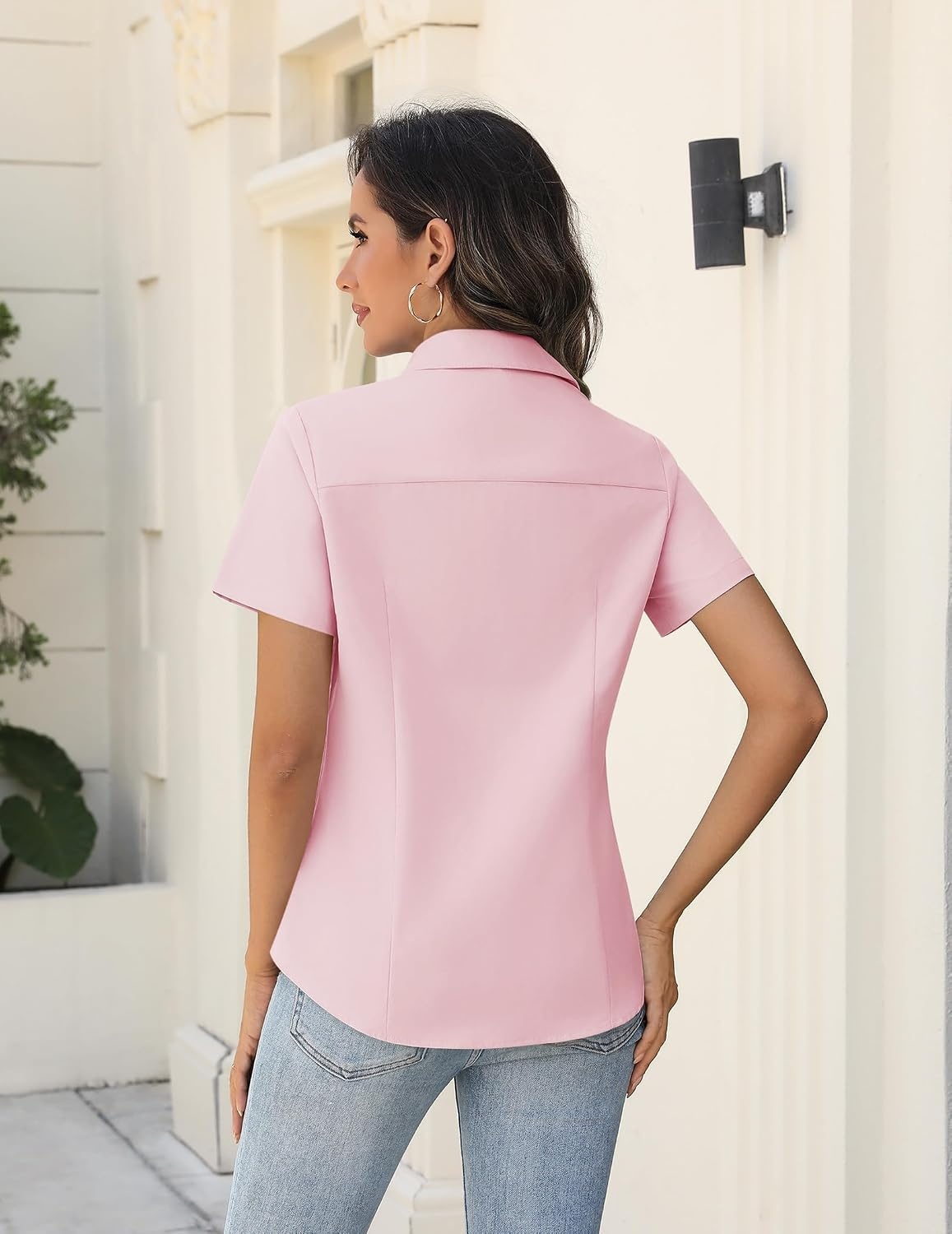 image:imageZeagoo Womens Button Down Shirts Short Sleeve Dress Shirts Business TopsPink
