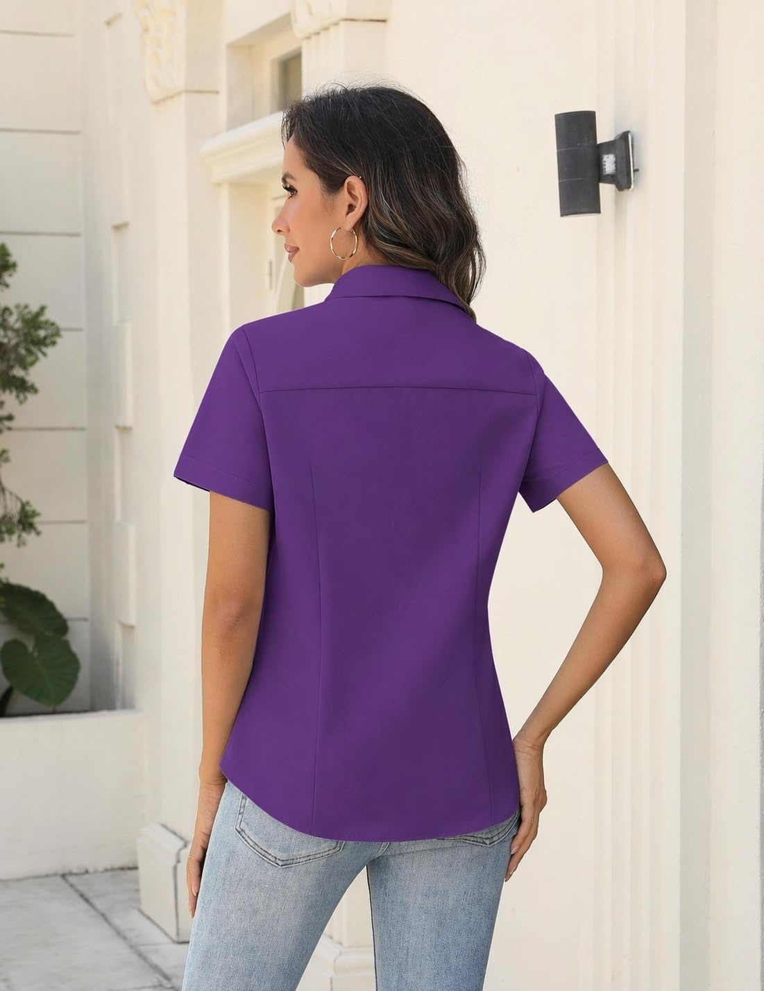 image:imageZeagoo Womens Button Down Shirts Short Sleeve Dress Shirts Business TopsPurple