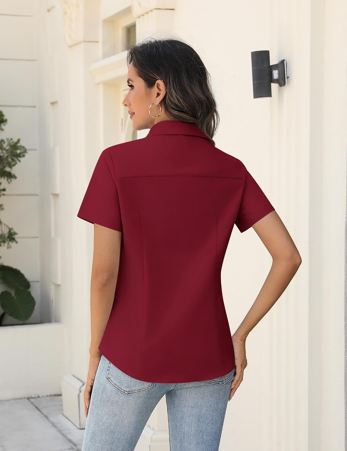 image:imageZeagoo Womens Button Down Shirts Short Sleeve Dress Shirts Business TopsRed