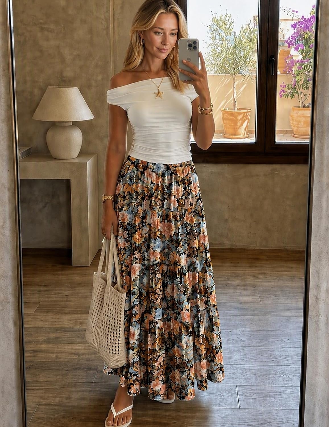 image:imageZeagoo Womens Chiffon Elastic High Waist Pleated Maxi Skirt with Pockets02wf66