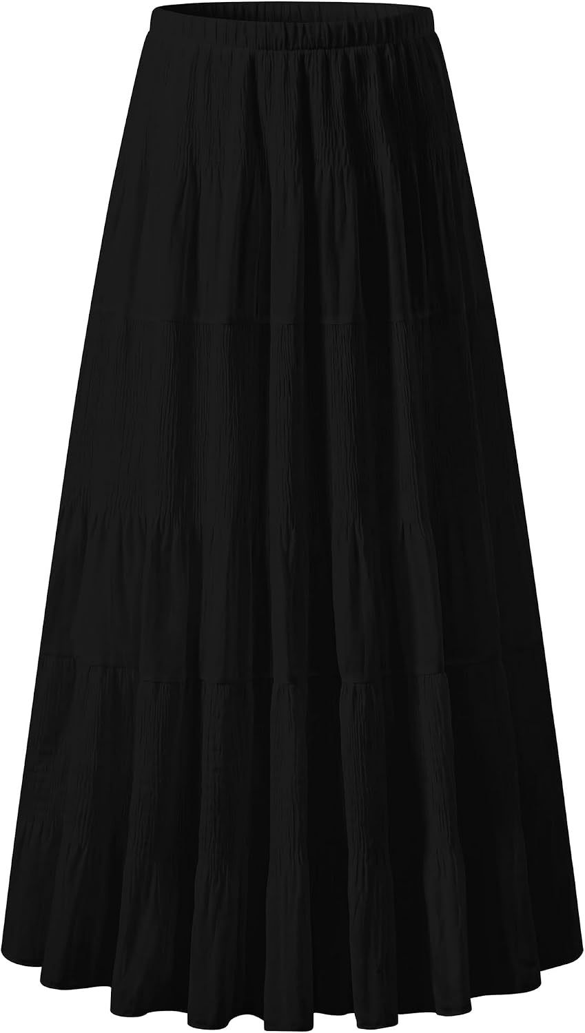 image:imageZeagoo Womens Chiffon Elastic High Waist Pleated Maxi Skirt with PocketsBlack