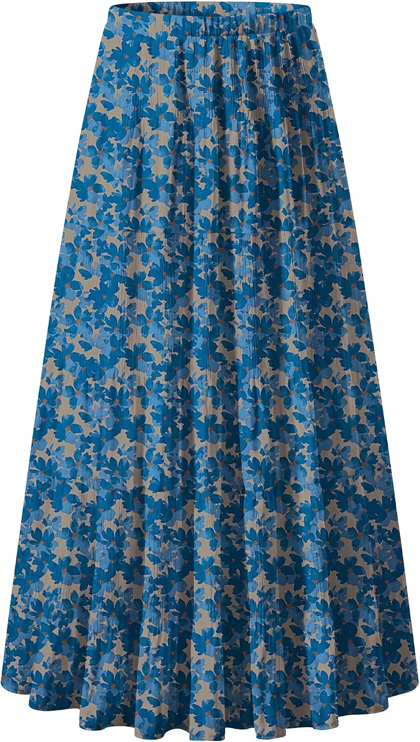 image:imageZeagoo Womens Chiffon Elastic High Waist Pleated Maxi Skirt with PocketsWf164