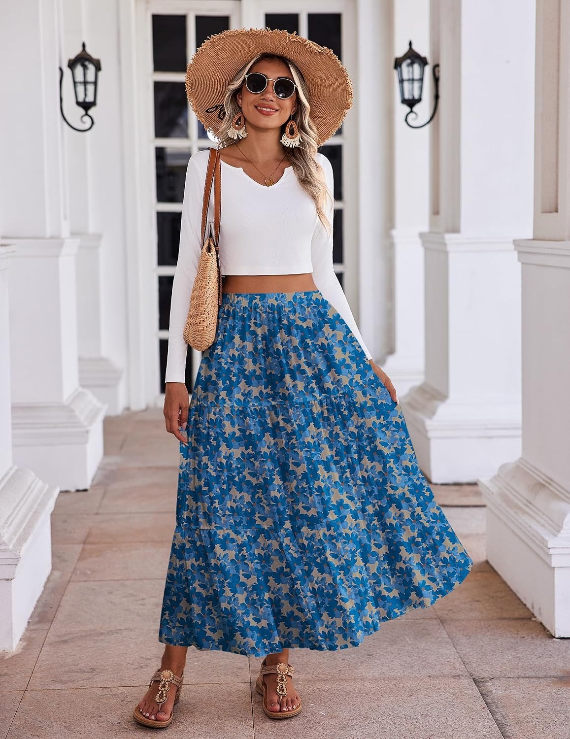 image:imageZeagoo Womens Chiffon Elastic High Waist Pleated Maxi Skirt with PocketsWf164
