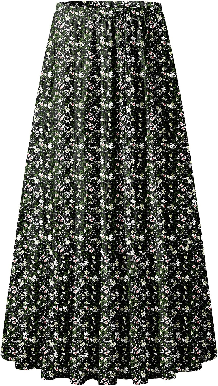 image:imageZeagoo Womens Chiffon Elastic High Waist Pleated Maxi Skirt with PocketsXh577