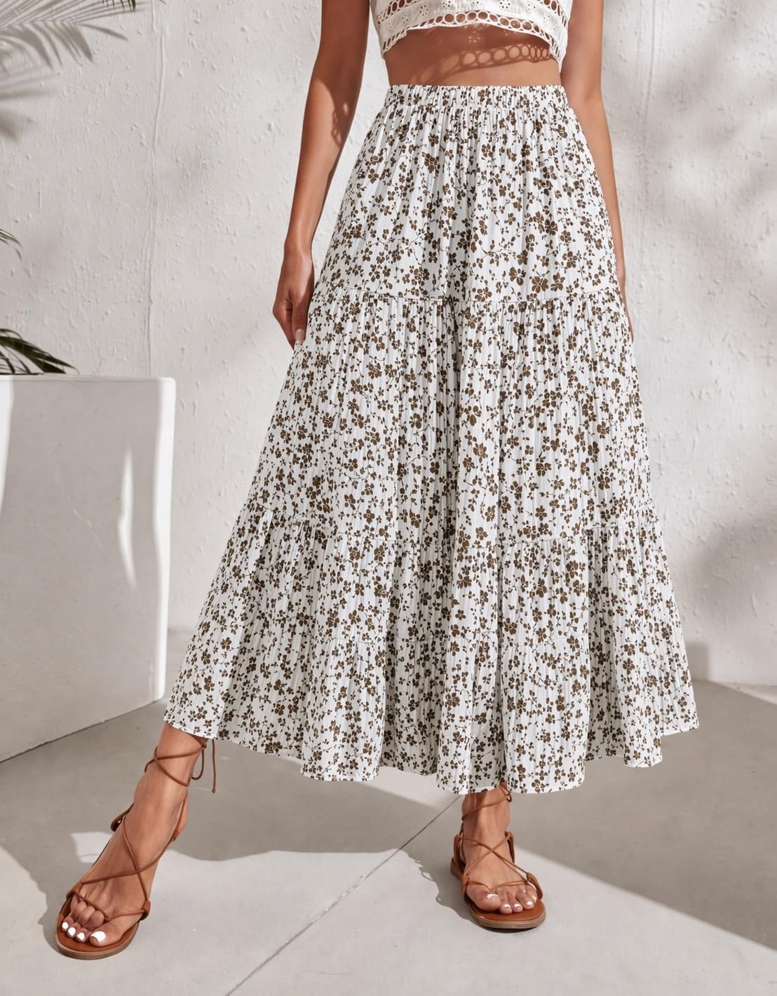 image:imageZeagoo Womens Chiffon Elastic High Waist Pleated Maxi Skirt with PocketsXh583
