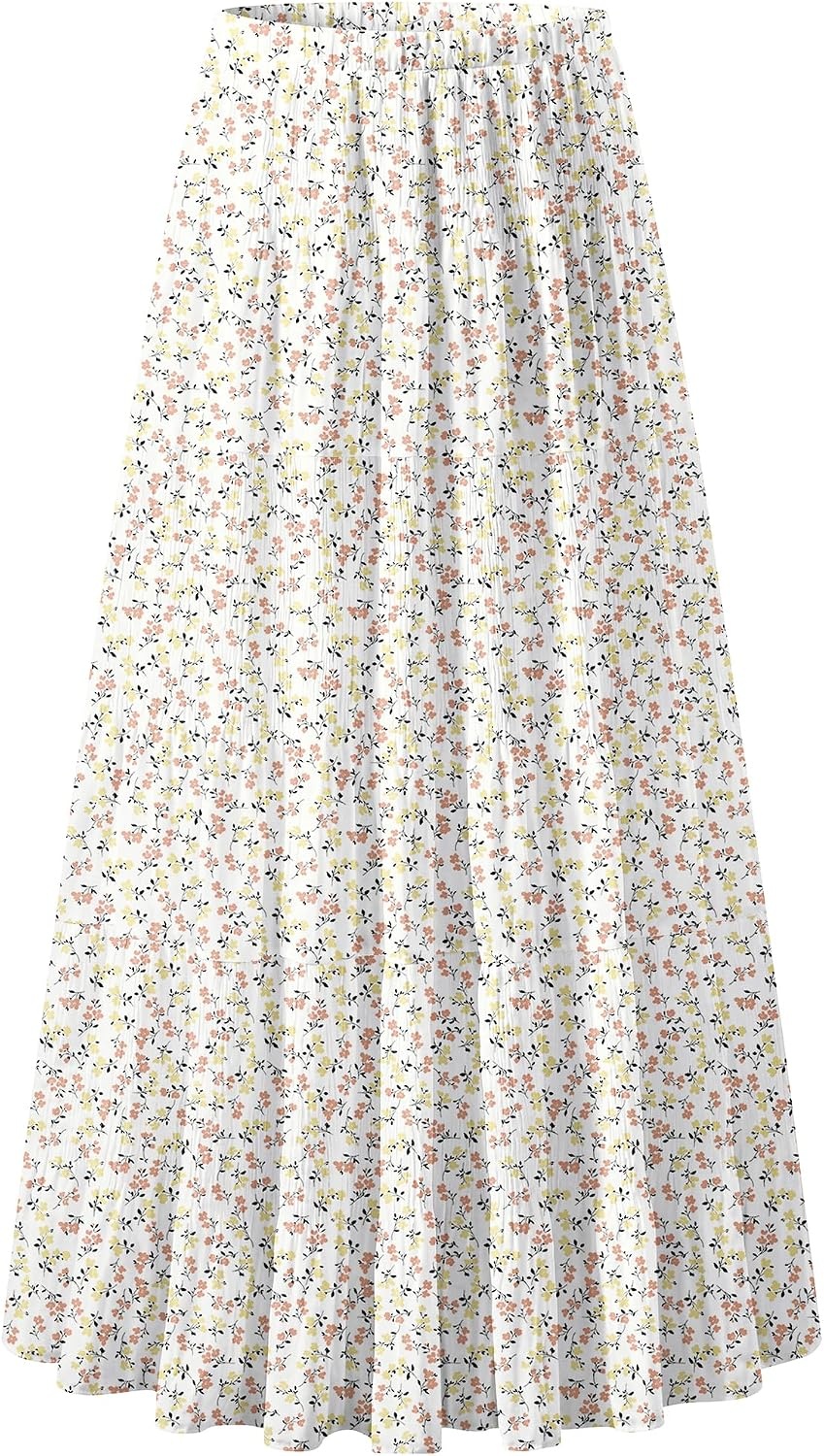 image:imageZeagoo Womens Chiffon Elastic High Waist Pleated Maxi Skirt with PocketsXh584