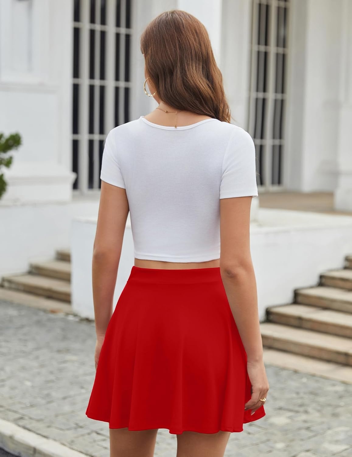 image:imageZeagoo Womens Skirt Basic Mini Skater Skirt 2026 Summer Skirts Stretchable High Waist ALine Party Club Skirts02 Red