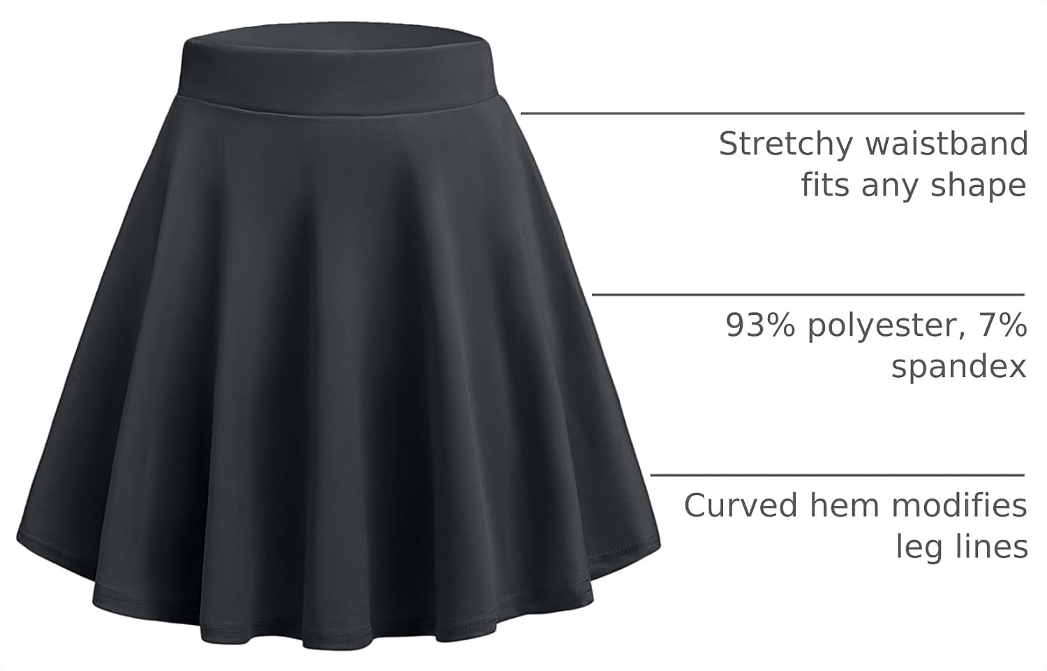 image:imageZeagoo Womens Skirt Basic Mini Skater Skirt 2026 Summer Skirts Stretchable High Waist ALine Party Club SkirtsDark Grey