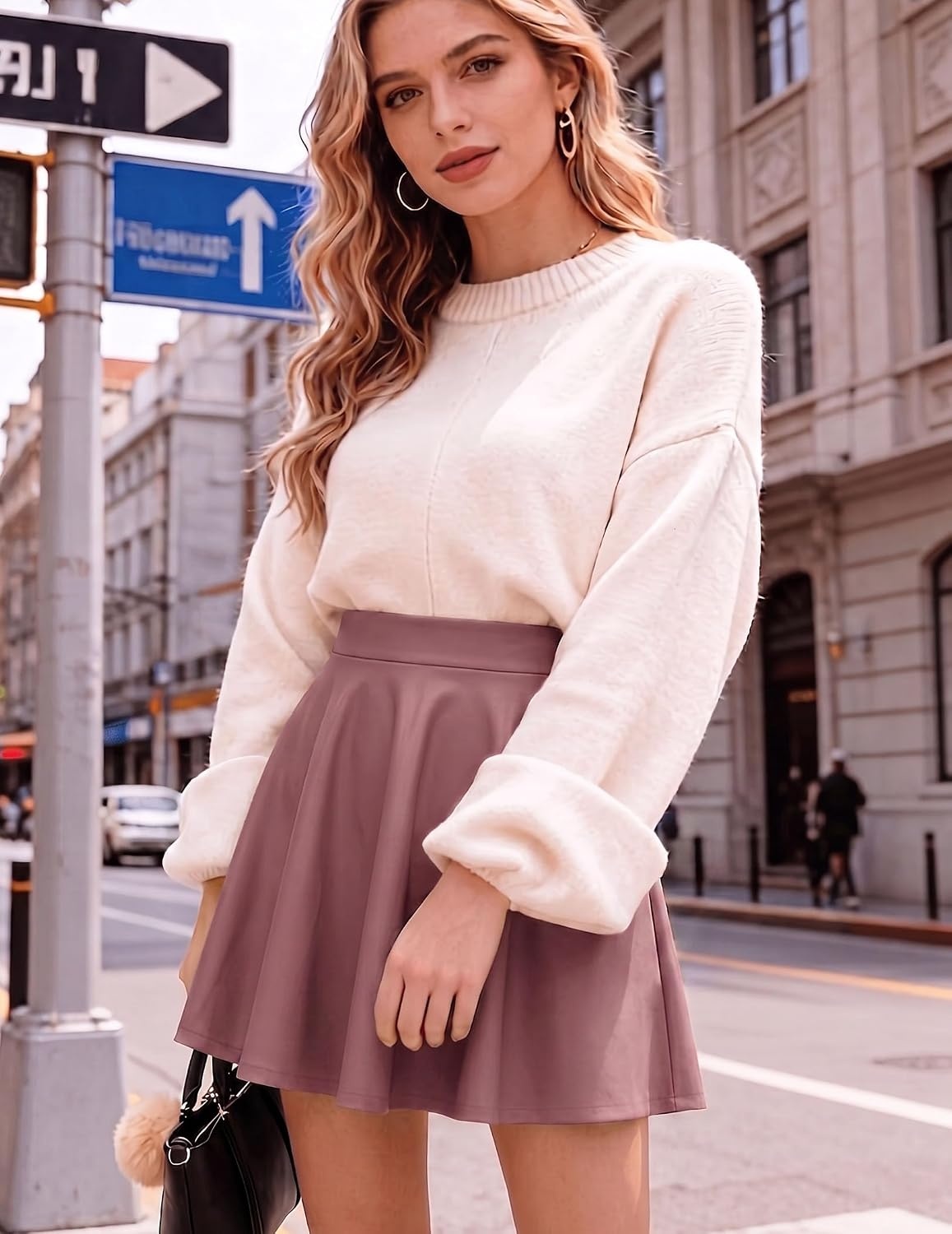 image:imageZeagoo Womens Skirt Basic Mini Skater Skirt 2026 Summer Skirts Stretchable High Waist ALine Party Club SkirtsDusty Mauve