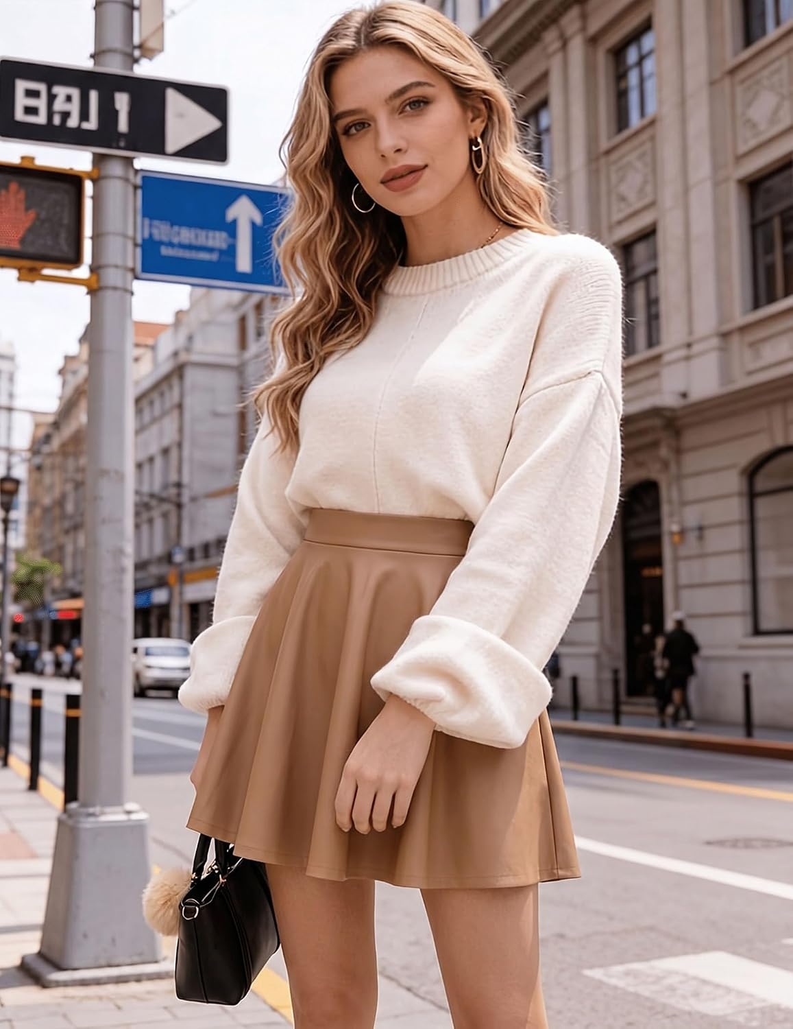 image:imageZeagoo Womens Skirt Basic Mini Skater Skirt 2026 Summer Skirts Stretchable High Waist ALine Party Club SkirtsKhaki