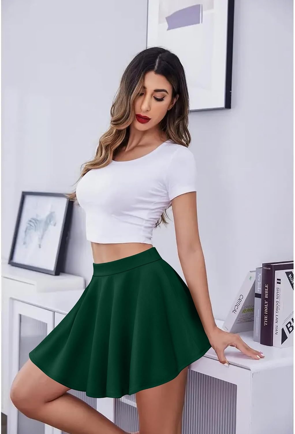 image:imageZeagoo Womens Skirt Basic Mini Skater Skirt 2026 Summer Skirts Stretchable High Waist ALine Party Club SkirtsLight Green