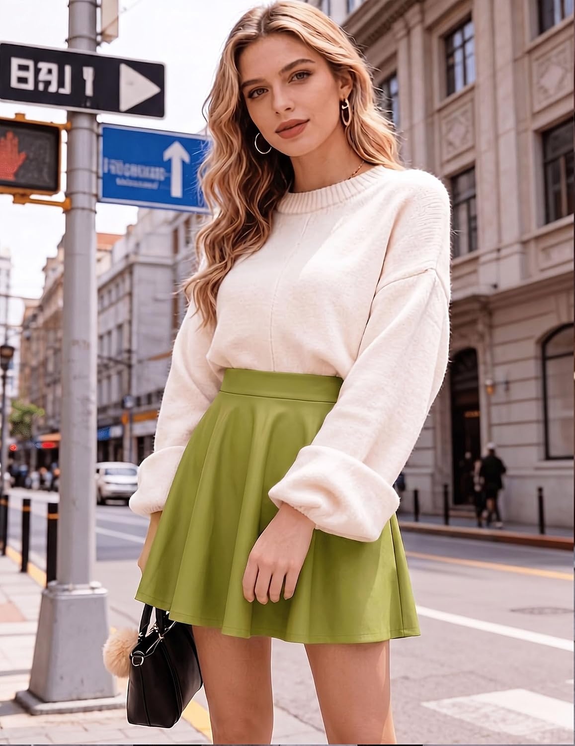 image:imageZeagoo Womens Skirt Basic Mini Skater Skirt 2026 Summer Skirts Stretchable High Waist ALine Party Club SkirtsLime Green