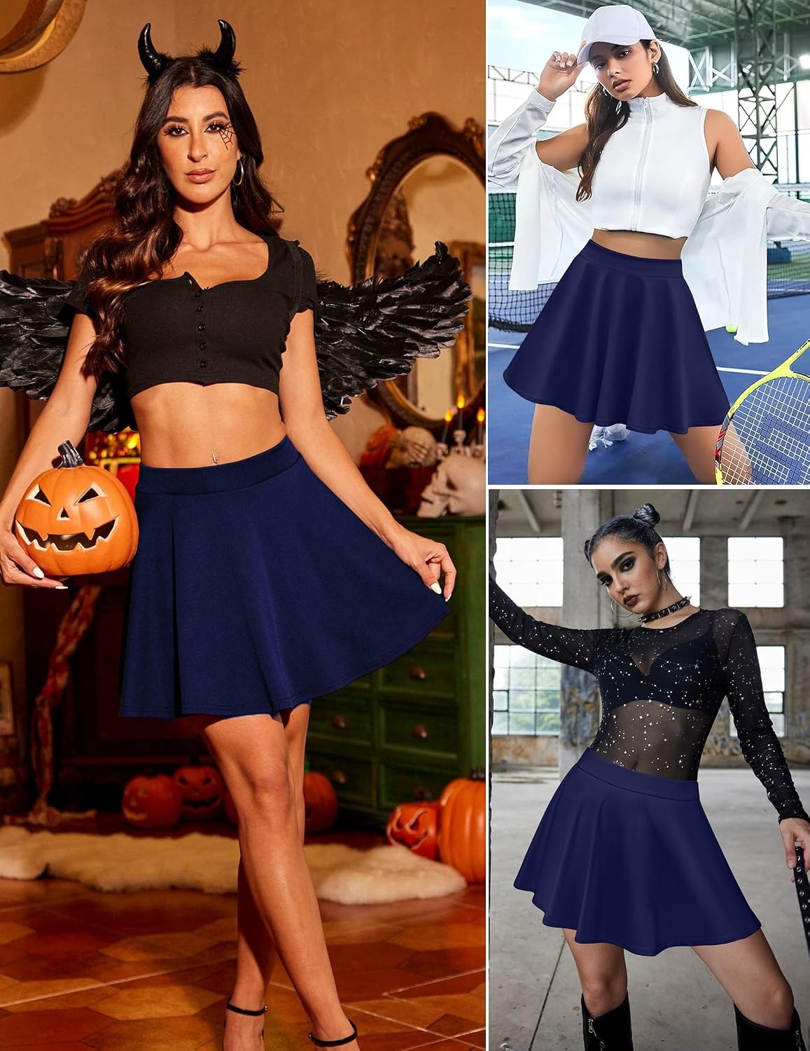 image:imageZeagoo Womens Skirt Basic Mini Skater Skirt 2026 Summer Skirts Stretchable High Waist ALine Party Club SkirtsNavy Blue