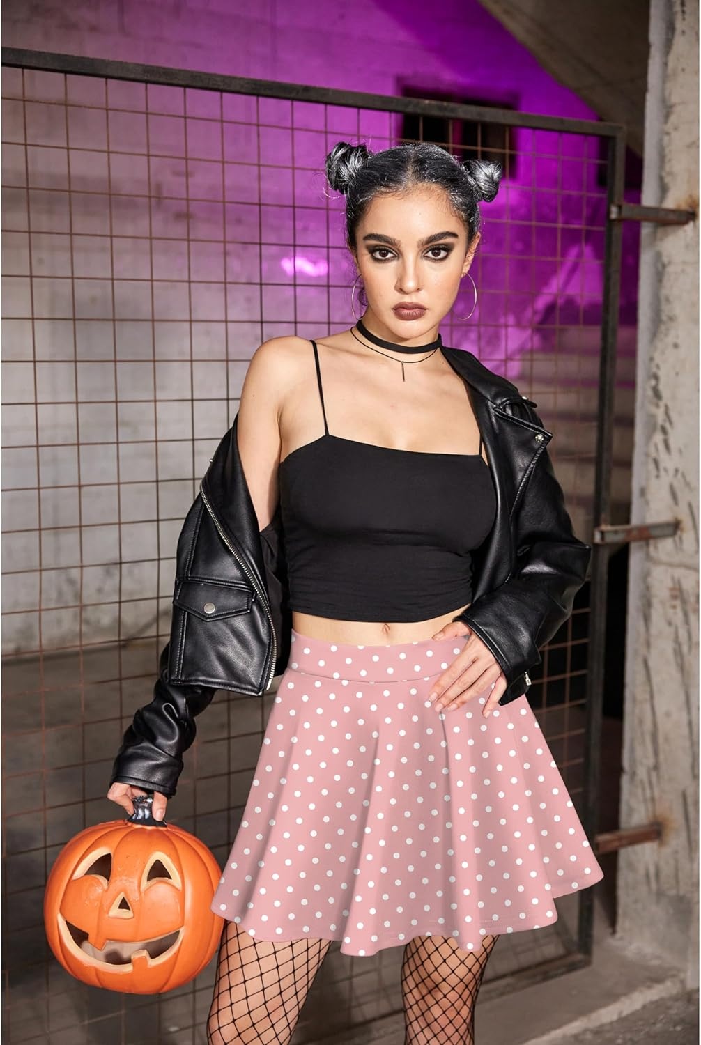 image:imageZeagoo Womens Skirt Basic Mini Skater Skirt 2026 Summer Skirts Stretchable High Waist ALine Party Club SkirtsPink White Dot