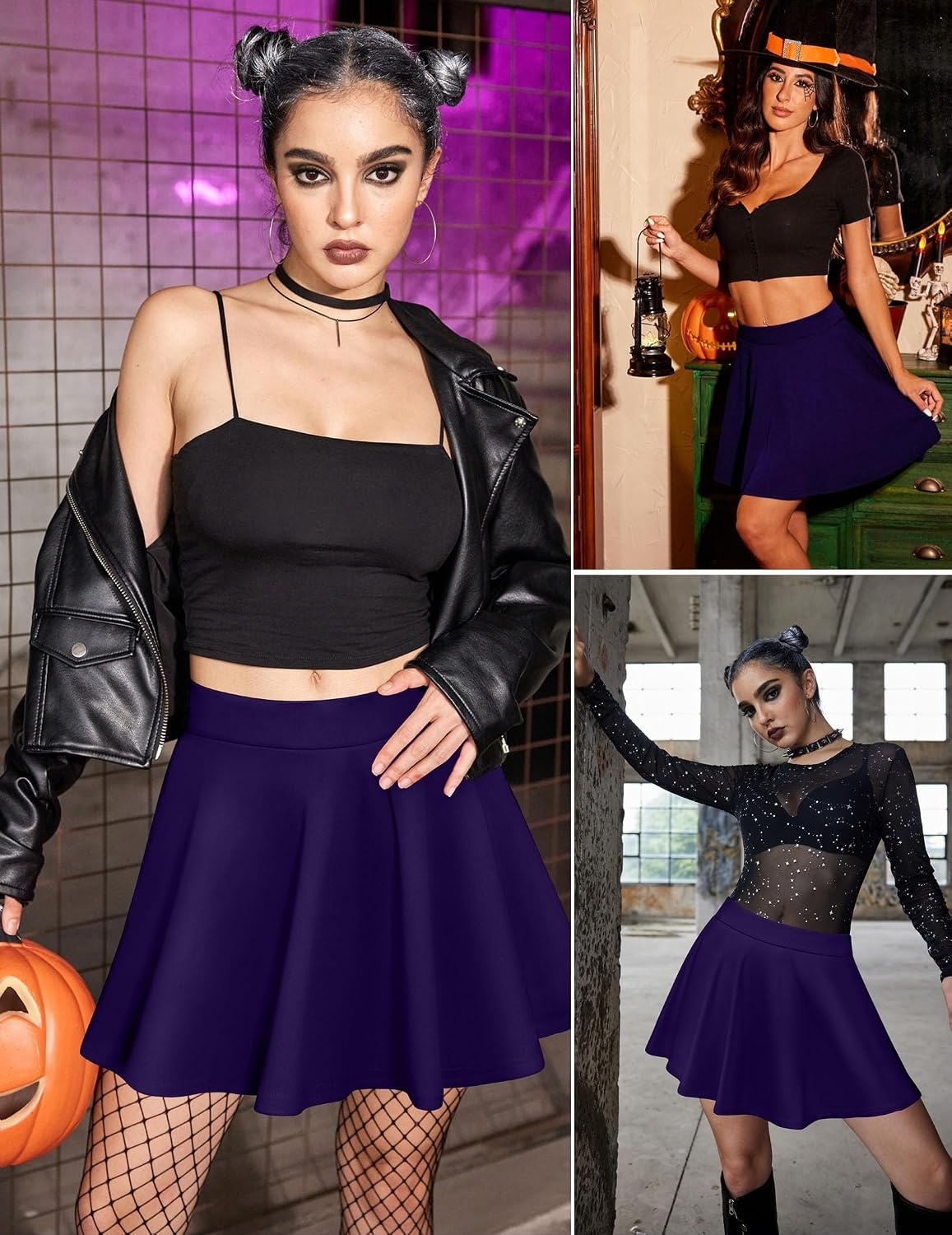 image:imageZeagoo Womens Skirt Basic Mini Skater Skirt 2026 Summer Skirts Stretchable High Waist ALine Party Club SkirtsPurple