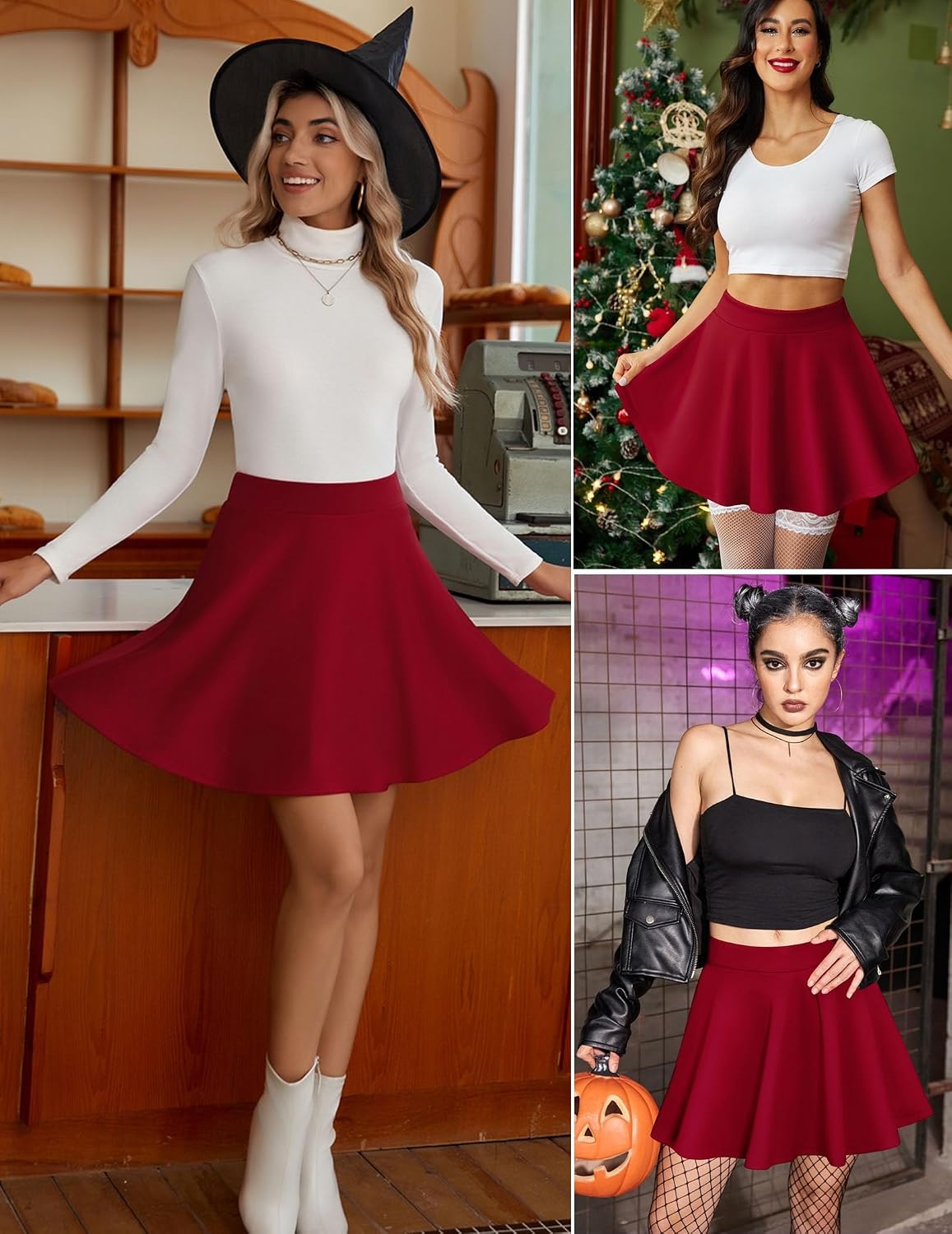 image:imageZeagoo Womens Skirt Basic Mini Skater Skirt 2026 Summer Skirts Stretchable High Waist ALine Party Club SkirtsRed
