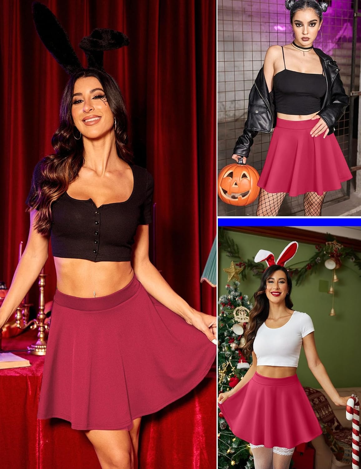 image:imageZeagoo Womens Skirt Basic Mini Skater Skirt 2026 Summer Skirts Stretchable High Waist ALine Party Club SkirtsRose