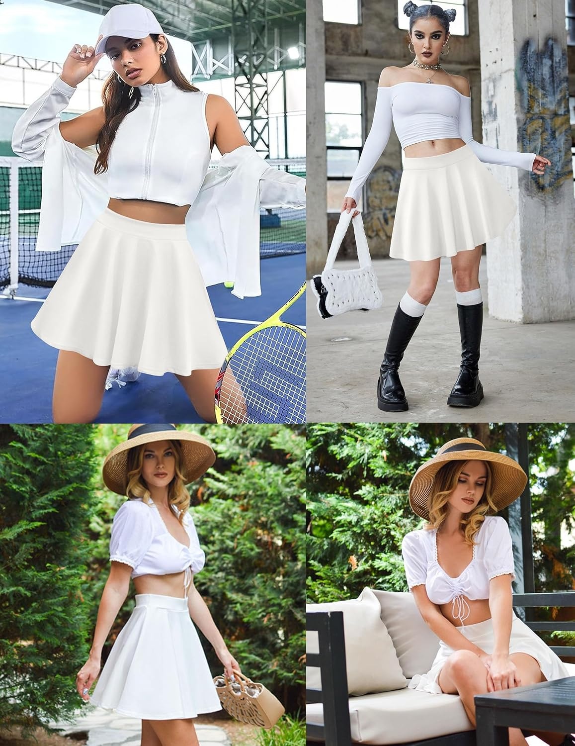 image:imageZeagoo Womens Skirt Basic Mini Skater Skirt 2026 Summer Skirts Stretchable High Waist ALine Party Club SkirtsWhite
