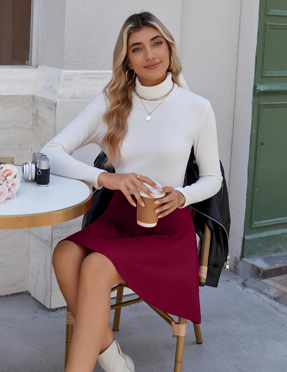 image:imageZeagoo Womens Skirt Basic Mini Skater Skirt 2026 Summer Skirts Stretchable High Waist ALine Party Club SkirtsWine Red