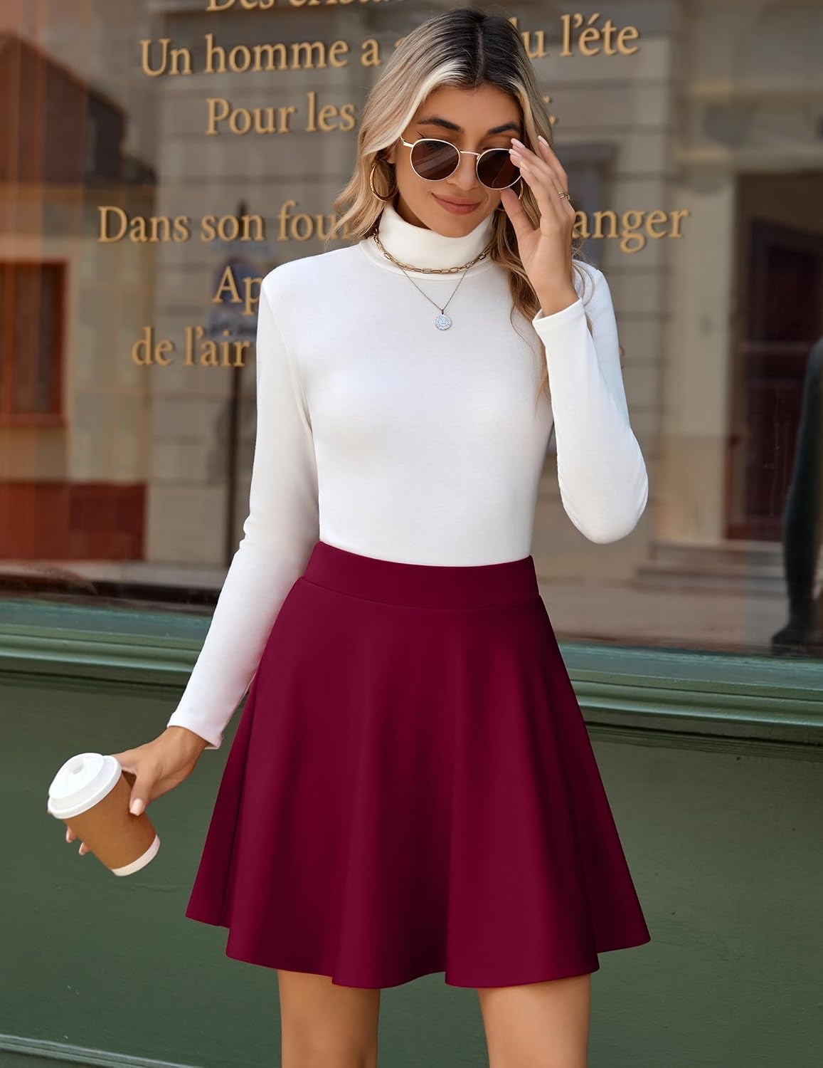 image:imageZeagoo Womens Skirt Basic Mini Skater Skirt 2026 Summer Skirts Stretchable High Waist ALine Party Club SkirtsWine Red