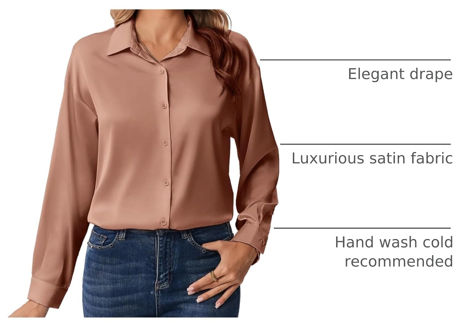image:imageZeagoo Womens Tops Long Sleeve Satin Silk Button Down Shirts Dressy BlousesAlight Coffee