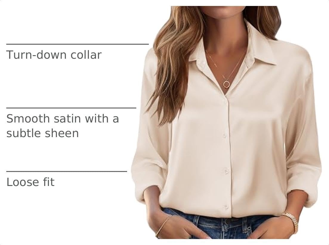 image:imageZeagoo Womens Tops Long Sleeve Satin Silk Button Down Shirts Dressy BlousesBeige