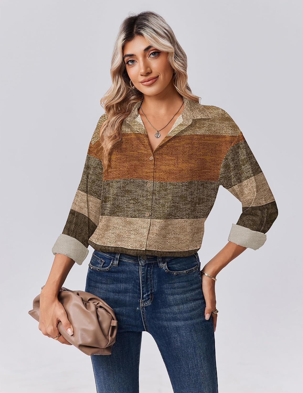 image:imageZeagoo Womens Tops Long Sleeve Satin Silk Button Down Shirts Dressy BlousesGeometric 398