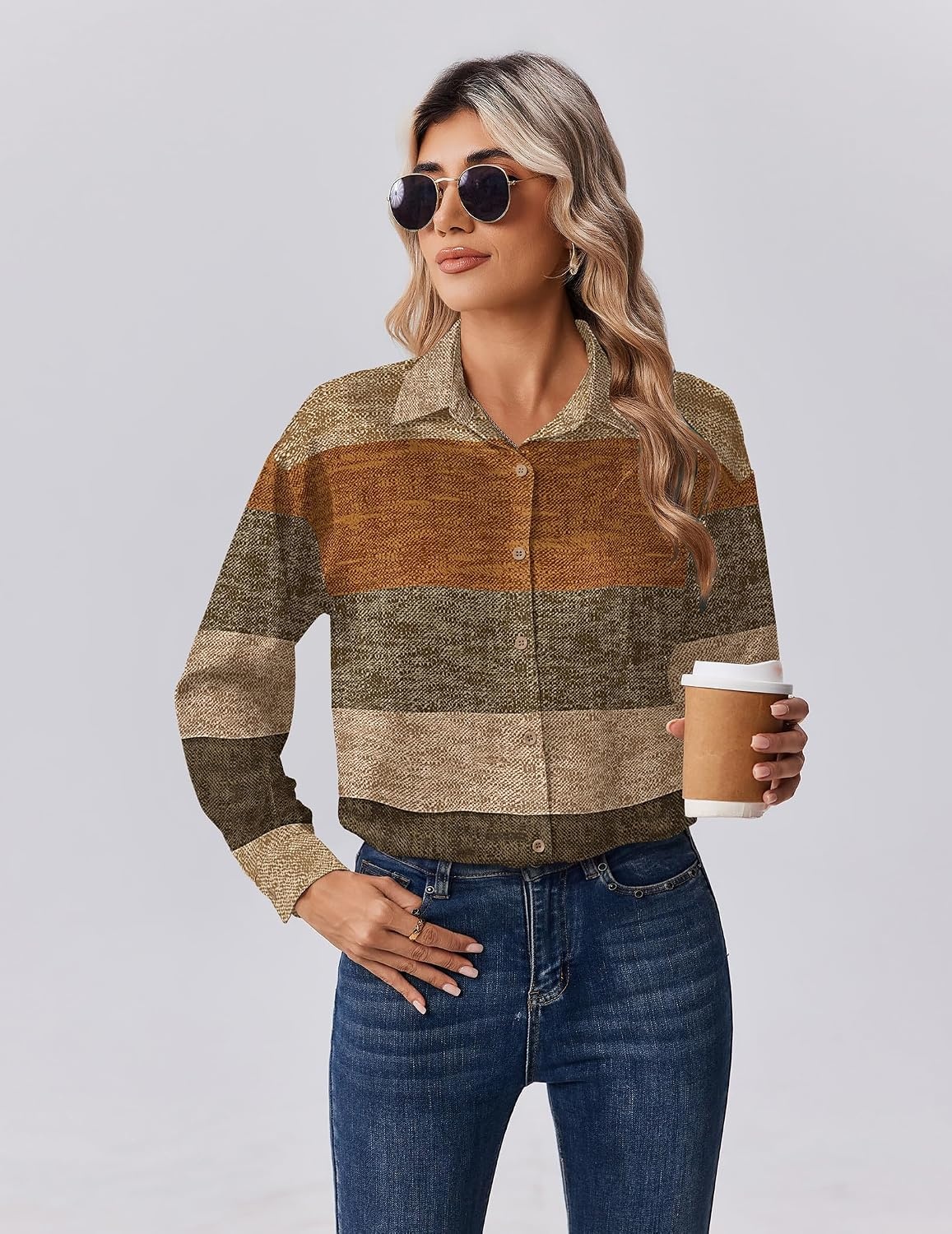 image:imageZeagoo Womens Tops Long Sleeve Satin Silk Button Down Shirts Dressy BlousesGeometric 398