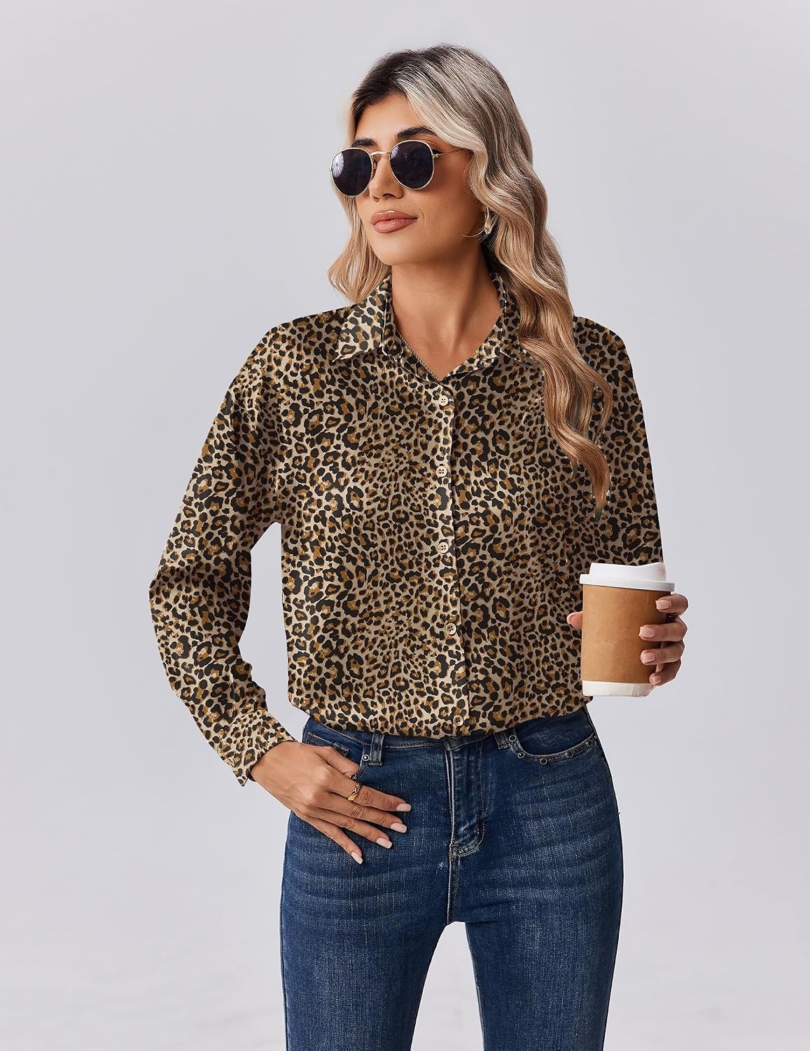 image:imageZeagoo Womens Tops Long Sleeve Satin Silk Button Down Shirts Dressy BlousesLeopard