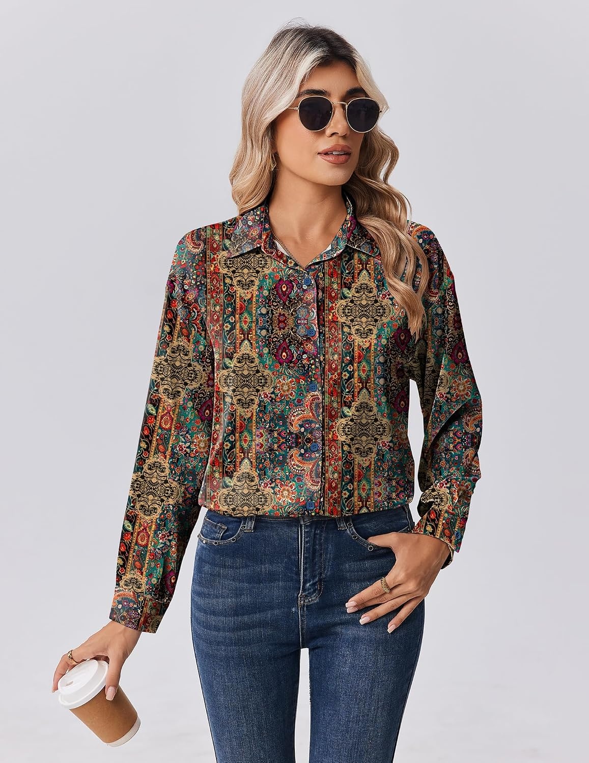 image:imageZeagoo Womens Tops Long Sleeve Satin Silk Button Down Shirts Dressy BlousesMulticolor 721
