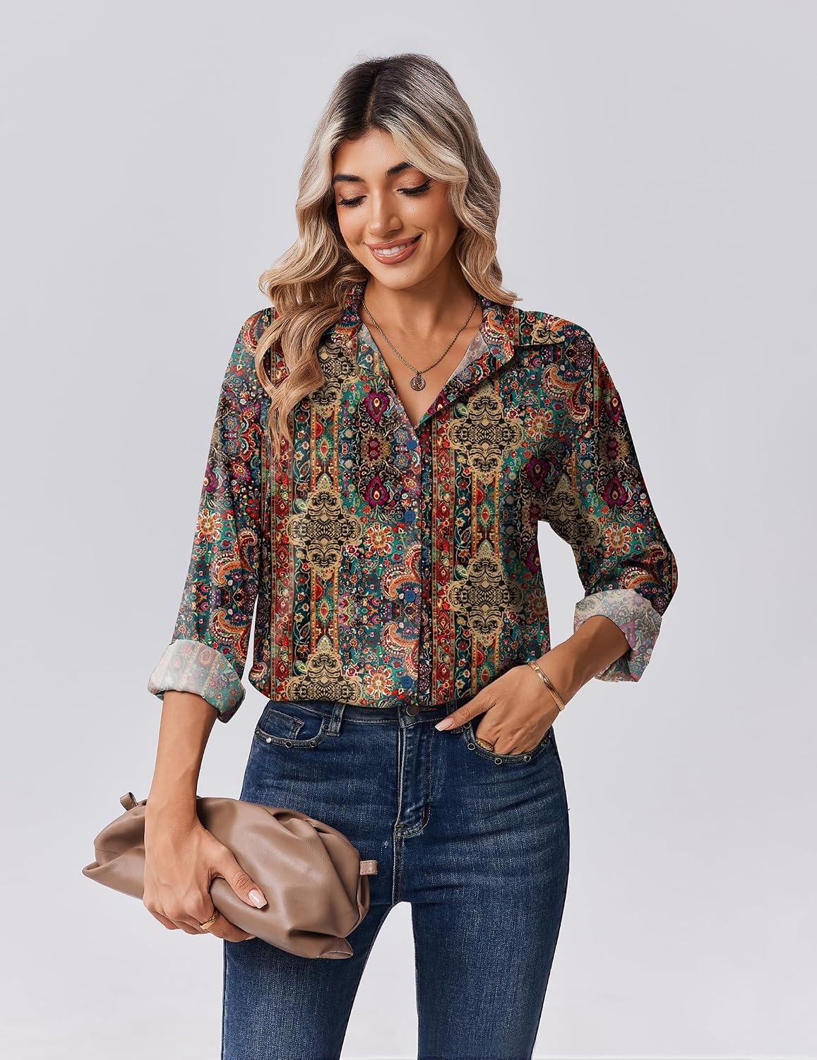 image:imageZeagoo Womens Tops Long Sleeve Satin Silk Button Down Shirts Dressy BlousesMulticolor 721