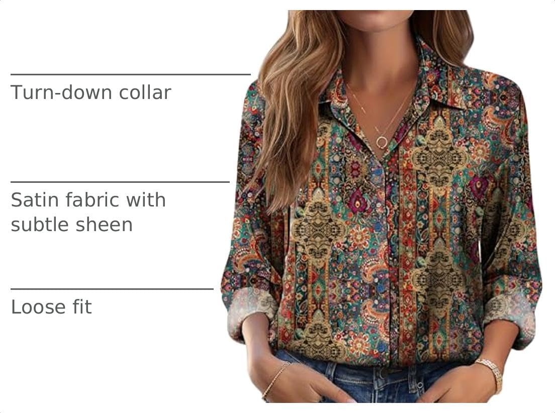 image:imageZeagoo Womens Tops Long Sleeve Satin Silk Button Down Shirts Dressy BlousesMulticolor 721