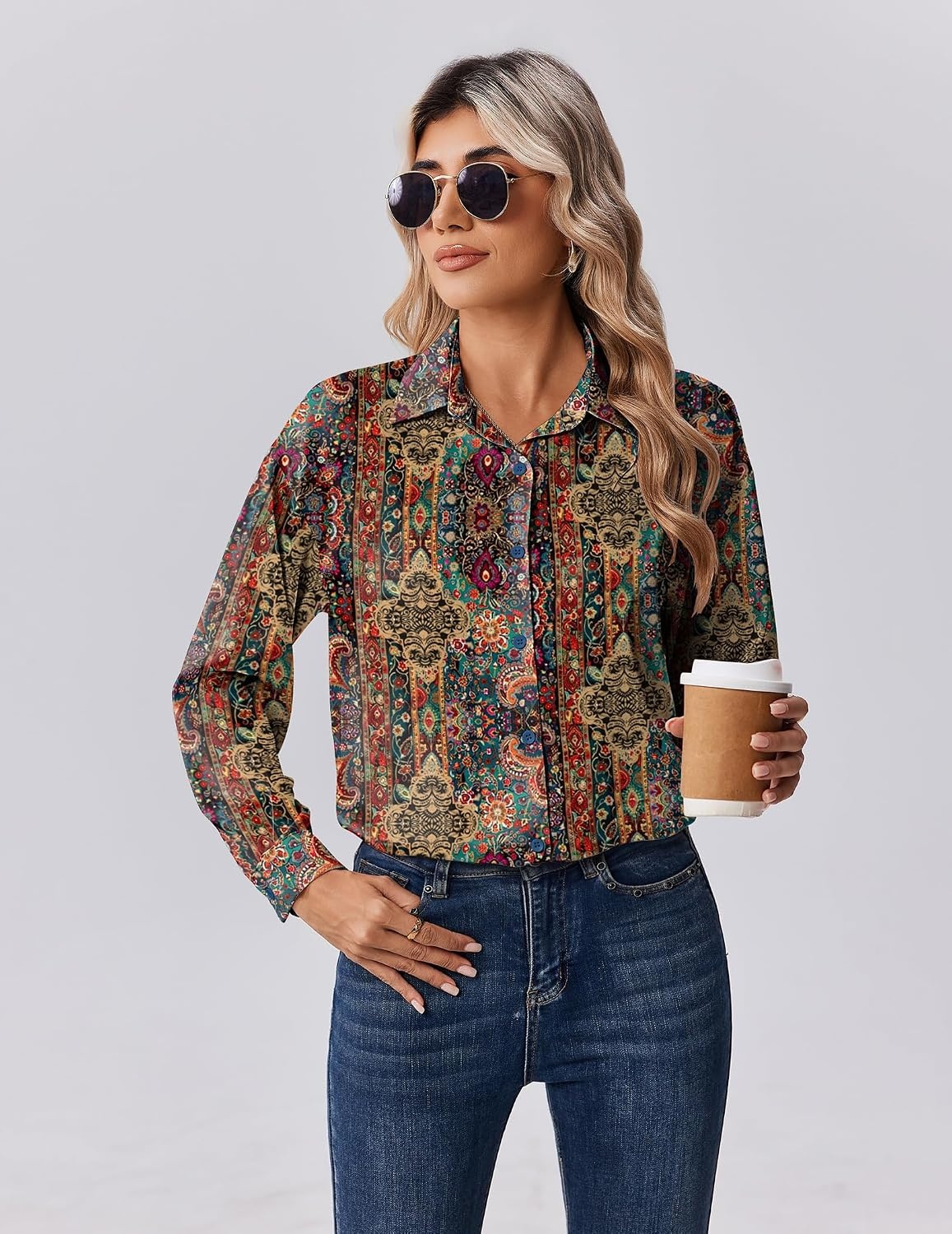 image:imageZeagoo Womens Tops Long Sleeve Satin Silk Button Down Shirts Dressy BlousesMulticolor 721