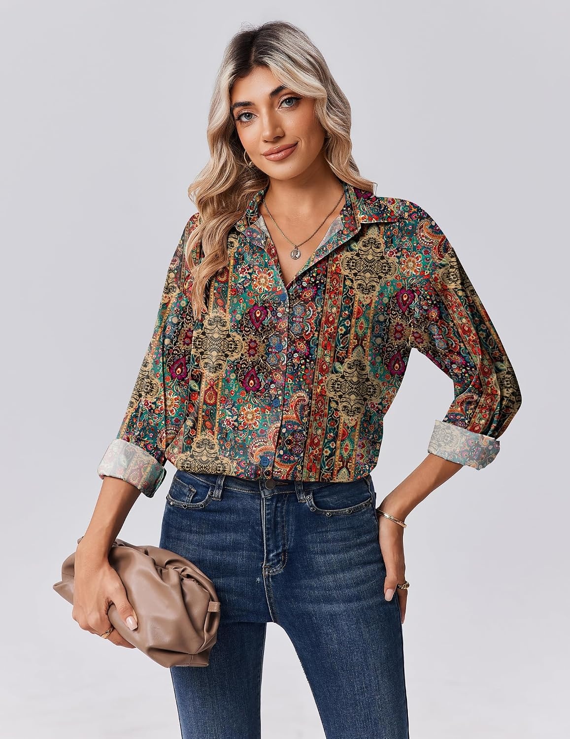 image:imageZeagoo Womens Tops Long Sleeve Satin Silk Button Down Shirts Dressy BlousesMulticolor 721