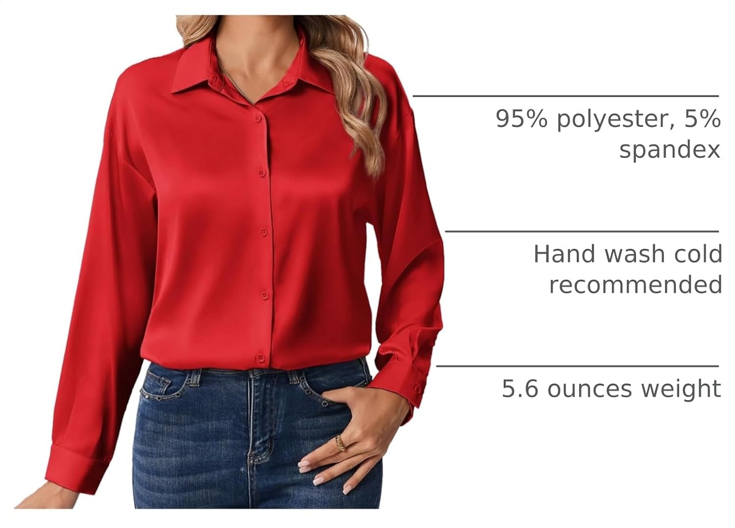 image:imageZeagoo Womens Tops Long Sleeve Satin Silk Button Down Shirts Dressy BlousesRed